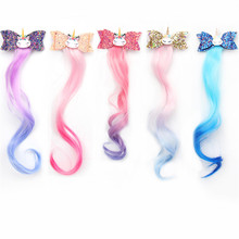 10pcs/lot New Creative Hair Accessories Hair Clips for Girls Glitter Hair Bows With Long Wig Unicorn Hairgrips Kids Barrettes 2024 - buy cheap