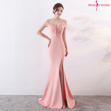 Beauty Emily Off The Shoulder Sling Evening Dress V Neck Ribbons Lace Party Dress High Split Pleated Prom Gowns Vestido de noche 2024 - buy cheap