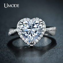 Umode классический гало обручальные кольца 4ct в форме сердца центр камень CZ для женщин белый позолоченный бижутерии UR0223 2024 - купить недорого