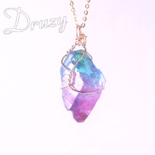 Wholesale 6pcs/lot  Irregular Natural Stone Crystal Rainbow Transparent Pendant Necklace Women's Necklace Jewelry Free Shipping 2024 - buy cheap