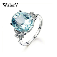 WalerV New Fashion High Quality Jewelry Wedding Butterfly Ring for Women Oval Blue Crystal Stone Ring  Color Zircon Ring 2024 - buy cheap