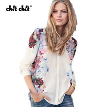Chit Chit Fashion Blusas Femininas Long Sleeve Shirts Tops Women Chiffon Blouse Flower Printed Turn Down Collar Casual Shirt 2024 - buy cheap