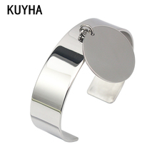 Stainless Steel Cuff Bracelet with Round Engravable Laser Charms Women Jewelry Couple Bracelet & Bangle 2024 - buy cheap