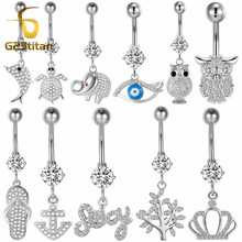 G23titan Silver Color Belly Piercing Rings 16G Titanium Belly Bars Crystal Animal Pendant Dangle Belly Ring Navel Jewelry 2024 - buy cheap
