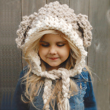 Touca infantil de malha, touca tricotada com trança longa, feita à mão, 3d, de orelha, quente, para crianças, meninos, meninas 2024 - compre barato