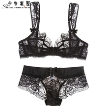 Shaonvmeiwu Lace Sexy Underwear Bra Set Comfortable Breathable Bra Transparent Breasted Large Size Black Temptation No Sponge 2024 - buy cheap