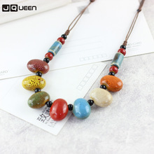 Ethnic Style  Colorful Beads Necklace Handmade Rope Ceramic Sweater Chain Oval Necklaces For Women Fashion Jewelry Wholesale 2024 - buy cheap