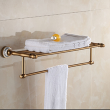 Antique Space Aluminum Bath Towel Rack Bathroom Towel Holder Double Towel Shelf Fixed Bathroom Towel Shelf with Ceramic Decor AH 2024 - buy cheap