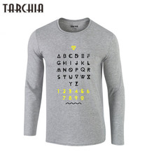 TARCHIA-camisa con estampado de texto para hombre, Camiseta ajustada de marca, Tops de algodón de manga larga, 2021 2024 - compra barato