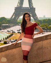 Vestido Midi Elegant Fashion Ladies Dress Women Wholesale Sexy Wine Red and Pink Striped Bodycon Bandage Dress One Shoulder 2024 - buy cheap