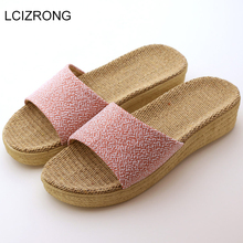 LCIZRONG New Summer Linen Slippers Women Beach Slides 4CM Heels Shoes Retro Rural Style Female Indoor Non-slip Casual Sandals 2024 - buy cheap