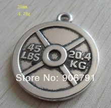 50pcs a lot  fashion design sport   45 lbs and 20.4 kg weight plate weightlifting charms(RB15518) 2024 - buy cheap