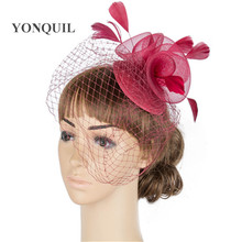 Ornamento de malha para cabeça, base de chapéu para noiva, flor feita de crinolina, chapéu de pena para festa myq063 2024 - compre barato
