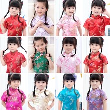 Niños pequeños niña bordado Qipao chino Cheongsam vestidos rectos fiesta boda Vestido Rojo 2024 - compra barato