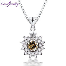 LOVERJEWELRY Lady Pendant Necklace Unique Natural 4mm Round Coffee Diamond Women Pendants Solid 750 18K White Gold Without Chain 2024 - buy cheap