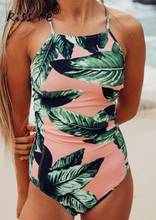 Sexy One Piece Swimsuit Women Swimwear Green Leaf Bodysuit Bandage Cut Out Summer Beach Bathing Suit Swim Monokini Swimsuit 2017 2024 - buy cheap
