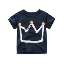 Летняя детская футболка для мальчиков, футболки с короткими рукавами и принтом короны для маленьких девочек, хлопковая детская футболка, топы с круглым вырезом, одежда для мальчиков 2024 - купить недорого