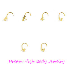 Gold Cute Screw Nose ring Gold Piercing Stud Fashion Jewelry Women Cut off 316L Stainless Steel Titanium ANODIZED Mixed Styles 2024 - buy cheap