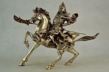 Chinese Collect Old Miao silver Handwork Carving Guan Yu Horse riding Statue 2024 - buy cheap