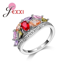 Fashion Elegant Band Jewerly Engagement 925 Sterling Silver Rings For Women Wedding Purple CZ Crystal Anniversary Rings 2024 - buy cheap