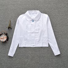 Супер мило! Школьная белая рубашка с воротником «Питер Пэн» и длинными рукавами 2024 - купить недорого