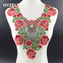 Cuello de encaje bordado Floral Rosa artesanal, ajuste de tela, bordado DIY, escote de tela, apliques de costura artesanal NL184 2024 - compra barato