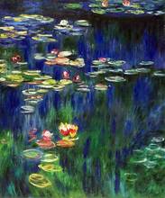 Pintura en lienzo de flores para decoración del hogar, lirios de agua (amarillo y verde) de Claude, cuadro al óleo de Monet Vertical pintado a mano 2024 - compra barato