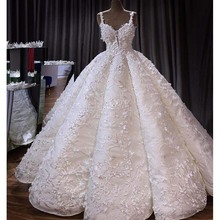 Vestido De Novia Gorgeous Dubai Wedding Dress 2019 Sexy V-Neck 3D Lace Floral Appliques Ball Gown Bridal Dresses 2024 - buy cheap