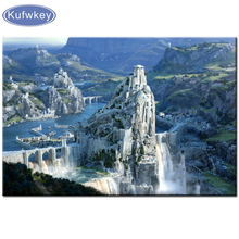 Diy 5d алмазная живопись пейзаж Горный Замок DIY 3D Алмазная вышивка водопад пейзаж Алмазная мозаика наборы 2024 - купить недорого