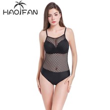 HAOFAN Women 2018 Bandage Bikini Sexy Black Mesh Swimwear Retro Swimsuit String Backless Monokini Swimming Bathing Suit Bodysuit 2024 - buy cheap