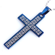 Blue grid cross 316L Stainless Steel pendant necklaces bead chain for men women wholesale 2024 - buy cheap
