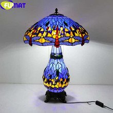 FUMAT Stained Glass Shade Table Lamp For Bedroom Tiffany Style Bedside Lash Desk Light Dragonfly Home Art Decor Luminaria LED 2024 - buy cheap