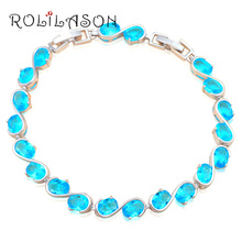 ROLILASON diseño hermoso cielo azul de cristal de circón de plata pulseras de plata para las damas de alta calidad de artículos de boda joyería de moda TB851 2024 - compra barato