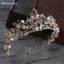 Mamojko Baroque Pink Style Wedding Bridal Hair Accessories Bridesmaid Dragonfly Women Girls Gold Crystal Tiara Crown Headbands 2024 - buy cheap