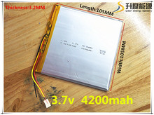 3 wire Tablet polymer battery 4200 mah 3.7V 32105105 smart home MP3 speakers Li-ion battery for dvr,GPS,mp3,mp4,cell phone,speak 2024 - buy cheap