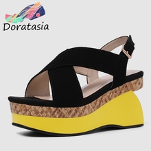 DORATASIA 2020 Fashion INS Hot Kid Suede Sandals Shoes Woman Summer Sheepskin Inning Platform Women Shoes Wedge Sandals Woman 2024 - buy cheap