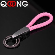 QOONG High-Grade Hand Knitt Leather Rope Car Key Chain Lovers' Metal Keyrings Jewelry Key Rings Holder Genuine Bag Pendant S05 2024 - buy cheap