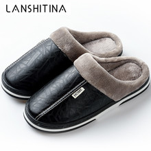 2020 Men's Slippers Winter Leather Thick With Plush Home Waterproof Flats Warm Indoor Shoes Non-slip Slippers Lovers Fur Shoes 2024 - buy cheap