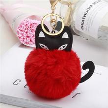 NEW Car Keyring Snow Fur Key Holder Rabbit Fur Ball Key Chain Black Cat Head Doll Keychain Animal Pompom Pendant Charm Jewelry 2024 - buy cheap