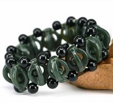 Pulseira de pedra de hetian verde escuro, esculpida com contas, presente para homens e mulheres, braceletes de joias de nephrite qing 2024 - compre barato