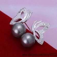 E017-3 Hot Sale High Quality Silver Clolor Jewelry,Wholesale  Jewelry Elegant Charms Fashion Pearl Butterfly Purple Earrings 2024 - buy cheap