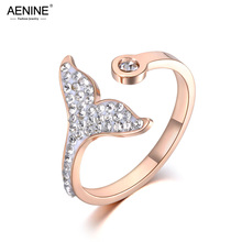 AENINE-Anillo de titanio de acero inoxidable para mujer y niña, sortija de fiesta de arcilla de cola de pez, oro rosa, Circonia cúbica, cristal, aniversario, AR19030 2024 - compra barato