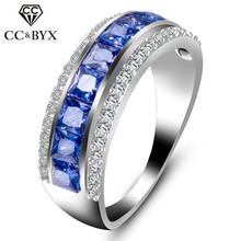 Cc de anéis clássicos unissex, anéis para mulheres, pedra quadrada azul, zircônia cúbica, anel de noiva, casamento, cinto, feminino, cc2066 2024 - compre barato