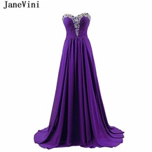 JaneVini 2018 Elegant Purple Chiffon Crystal Long Bridesmaid Dresses for Women A Line Sweetheart Sweep Train Wedding Party Gowns 2024 - buy cheap