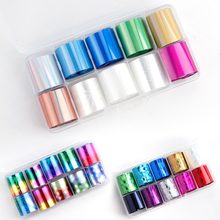 10 rollos de papel de aluminio láser para uñas, conjunto de pegatinas holográficas de mármol azul transparente, decoración DIY 2024 - compra barato