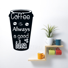 Bean Cup Wall Stickers Removable Kitchen Quote Coffee Is Always A Good Idea Quote Decal Cafe Wall Window Decor Wallpaper Z495 2024 - buy cheap