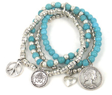Free shipping Fashion semi preciouse stone beads bracelet with peace,heart and princess charm women  elastic bracelet 2024 - buy cheap