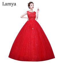 LAMYA New Arrival Customized Flowers Red Bridal Gown Princess Wedding Dress For Party Floor Length Red Lace Wedding Gown 2024 - buy cheap