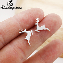 Shuangshuo-pendientes de acero inoxidable con forma de ciervo para mujer, aretes pequeños y bonitos, regalo de Navidad 2024 - compra barato
