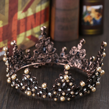 Baroque Vintage Brown Pearl Hair Jewelry Black Crystal Tiaras Crowns For Women Wedding Bridal Big Crown Queen Hair Accessories 2024 - buy cheap